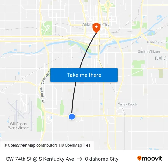 SW 74th St @ S Kentucky Ave to Oklahoma City map