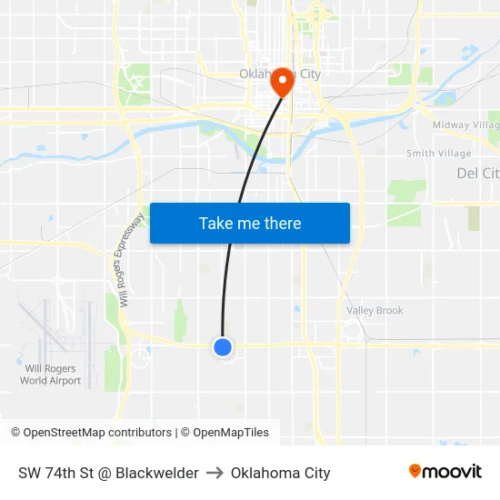 SW 74th St @ Blackwelder to Oklahoma City map