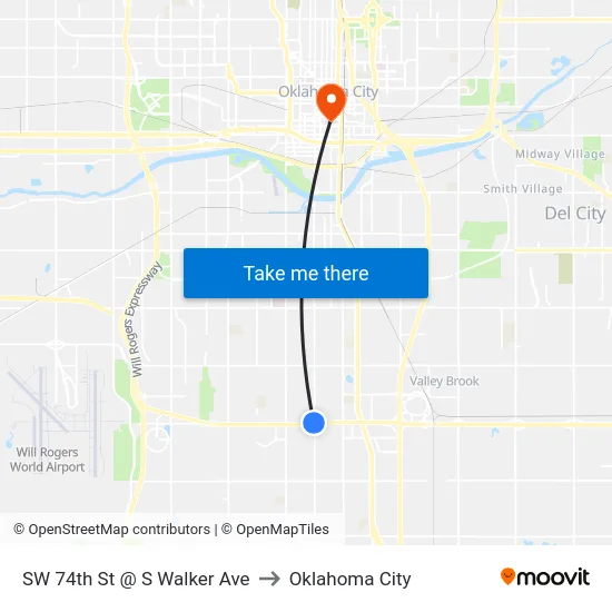 SW 74th St @ S Walker Ave to Oklahoma City map