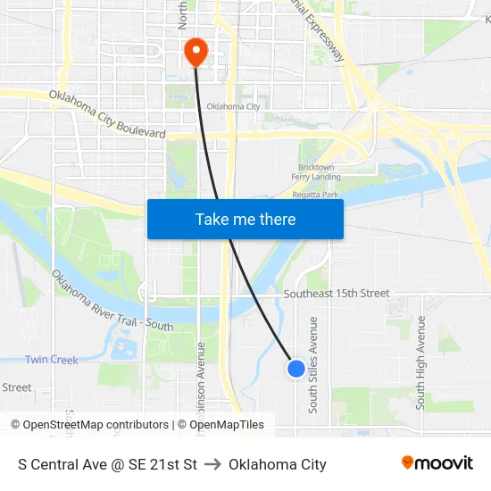 S Central Ave @ SE 21st St to Oklahoma City map