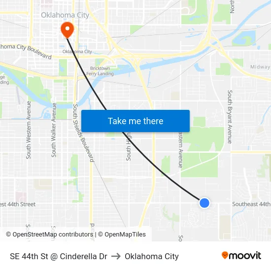 SE 44th St @ Cinderella Dr to Oklahoma City map