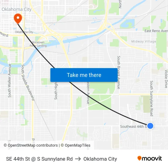SE 44th St @ S Sunnylane Rd to Oklahoma City map