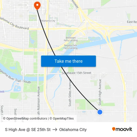 S High Ave @ SE 25th St to Oklahoma City map