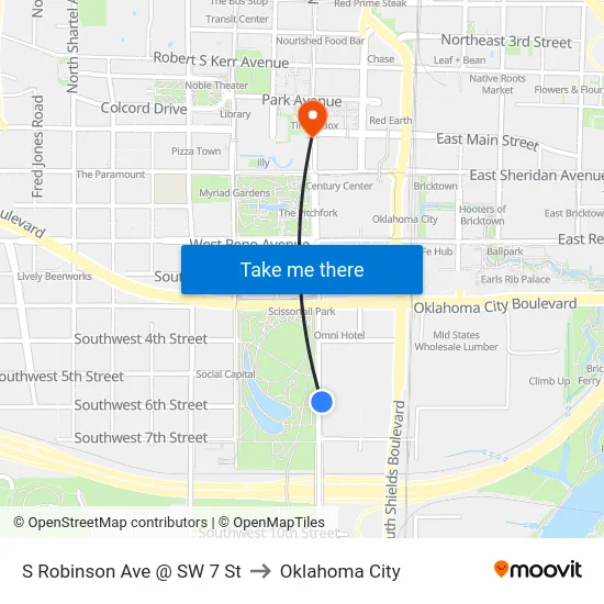 S Robinson Ave @ SW 7 St to Oklahoma City map