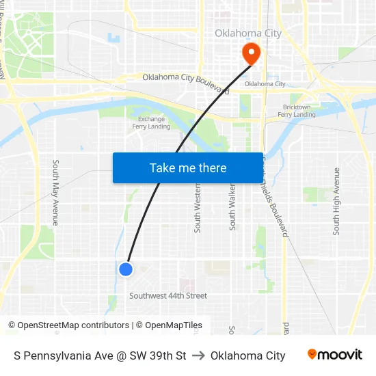 S Pennsylvania Ave @ SW 39th St to Oklahoma City map