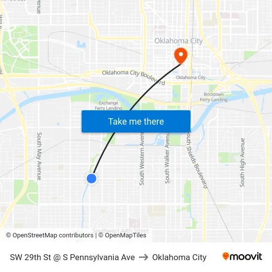 SW 29th St @ S Pennsylvania Ave to Oklahoma City map