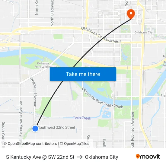 S Kentucky Ave @ SW 22nd St to Oklahoma City map