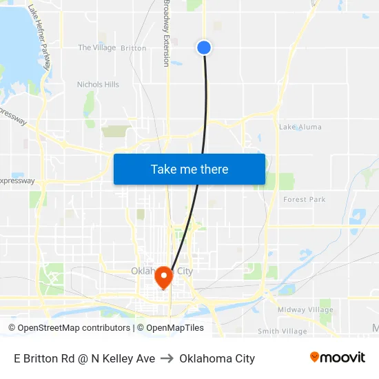 E Britton Rd @ N Kelley Ave to Oklahoma City map