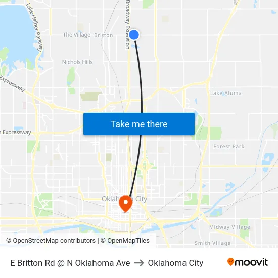 E Britton Rd @ N Oklahoma Ave to Oklahoma City map