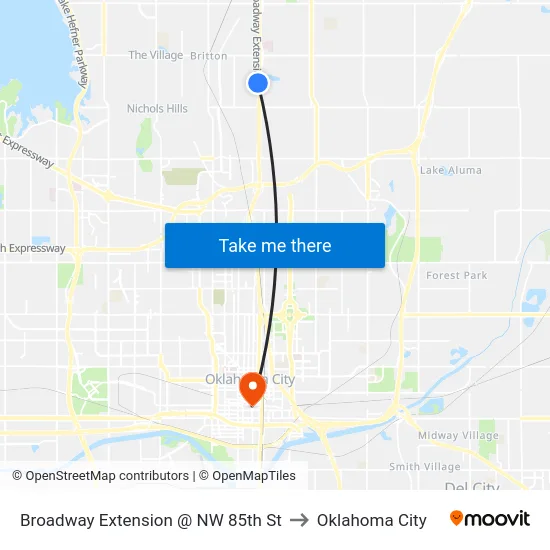 Broadway Extension @ NW 85th St to Oklahoma City map
