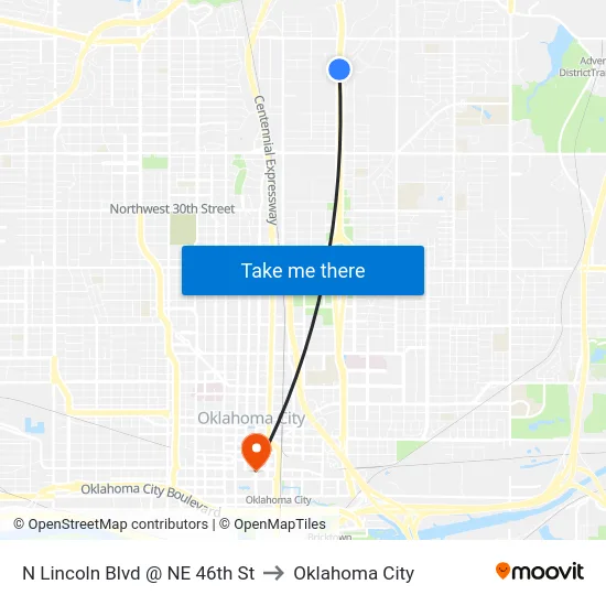 N Lincoln Blvd @ NE 46th St to Oklahoma City map