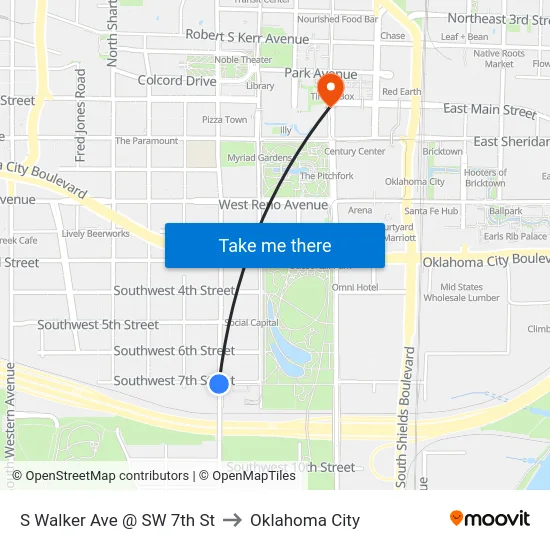 S Walker Ave @ SW 7th St to Oklahoma City map