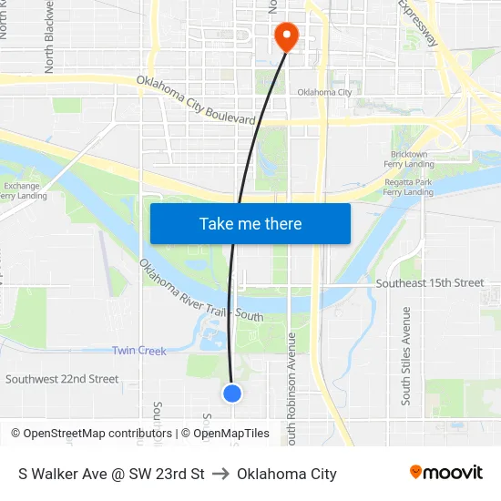 S Walker Ave @ SW 23rd St to Oklahoma City map