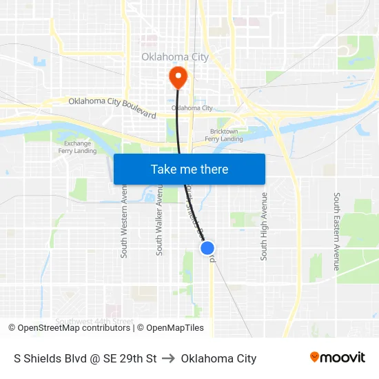 S Shields Blvd @ SE 29th St to Oklahoma City map