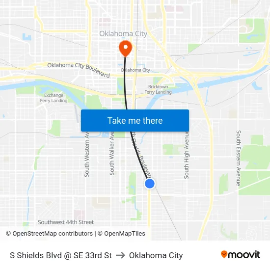S Shields Blvd @ SE 33rd St to Oklahoma City map