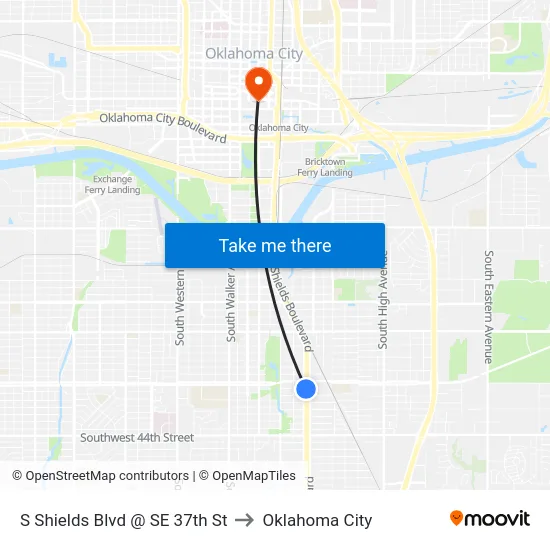S Shields Blvd @ SE 37th St to Oklahoma City map