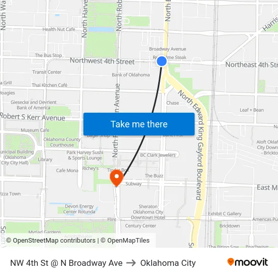 NW 4th St @ N Broadway Ave to Oklahoma City map