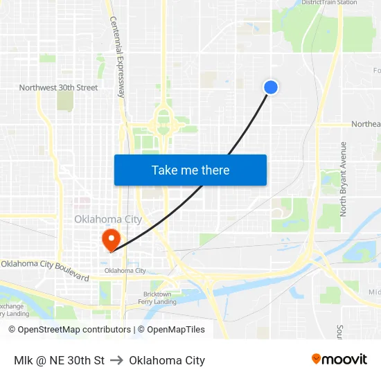 Mlk @ NE 30th St to Oklahoma City map