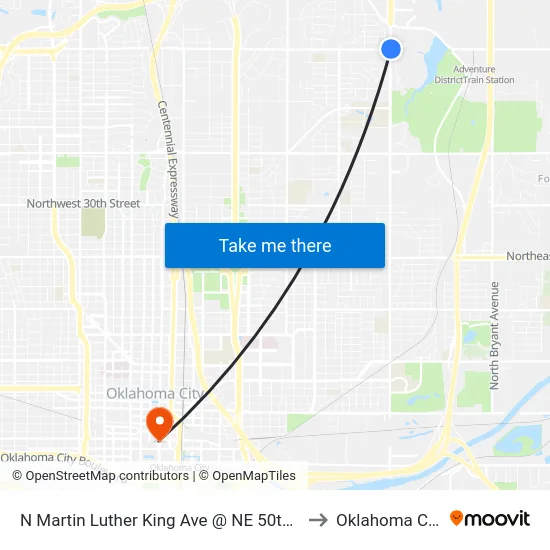 N Martin Luther King Ave @ NE 50th St to Oklahoma City map