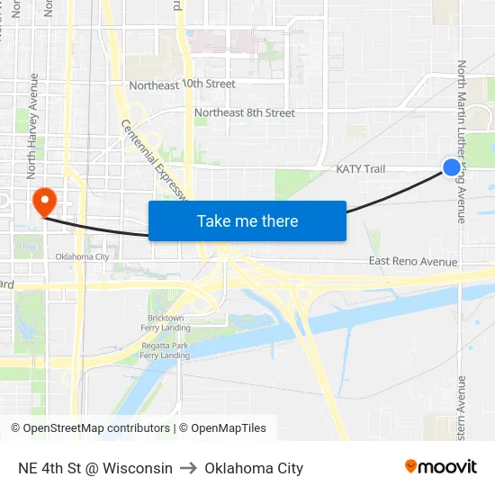 NE 4th St @ Wisconsin to Oklahoma City map