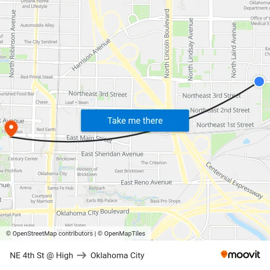 NE 4th St @ High to Oklahoma City map