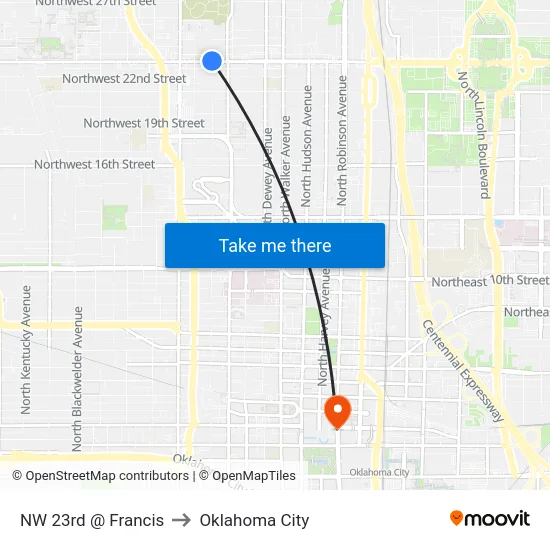 NW 23rd @ Francis to Oklahoma City map