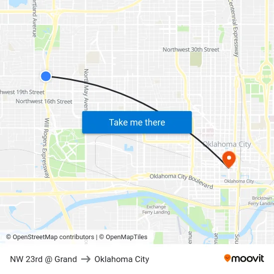 NW 23rd @ Grand to Oklahoma City map
