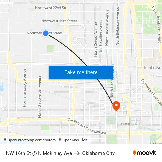 NW 16th St @ N Mckinley Ave to Oklahoma City map