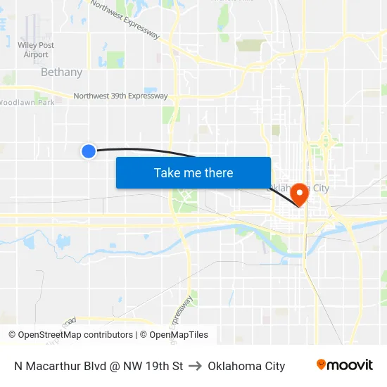 N Macarthur Blvd @ NW 19th St to Oklahoma City map