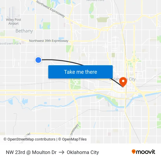 NW 23rd @ Moulton Dr to Oklahoma City map
