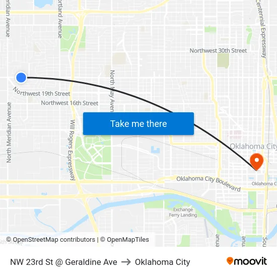 NW 23rd St @ Geraldine Ave to Oklahoma City map