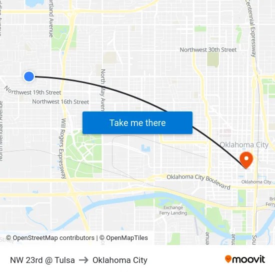NW 23rd @ Tulsa to Oklahoma City map