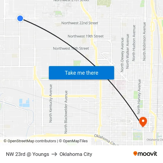 NW 23rd @ Youngs to Oklahoma City map