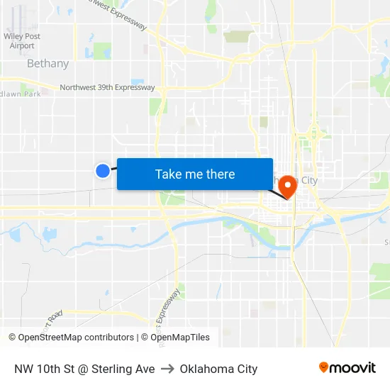 NW 10th St @ Sterling Ave to Oklahoma City map
