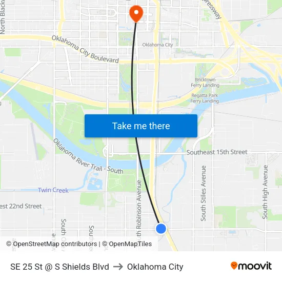 SE 25 St @ S Shields Blvd to Oklahoma City map