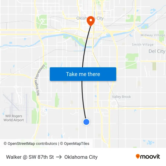 Walker @ SW 87th St to Oklahoma City map