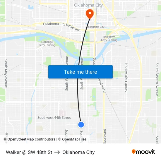 Walker @ SW 48th St to Oklahoma City map