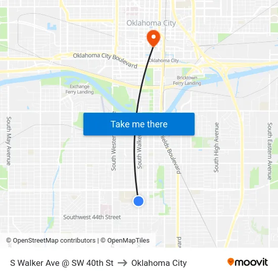 S Walker Ave @ SW 40th St to Oklahoma City map