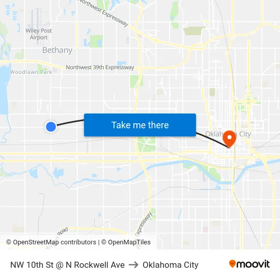NW 10th St @ N Rockwell Ave to Oklahoma City map