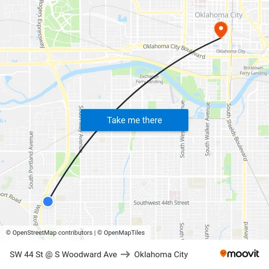 SW 44 St @ S Woodward Ave to Oklahoma City map