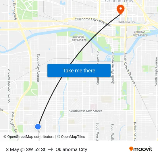 S May @ SW 52 St to Oklahoma City map