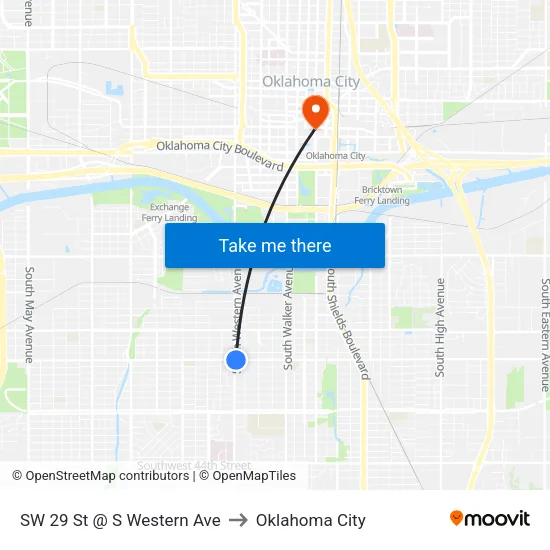 SW 29 St @ S Western Ave to Oklahoma City map