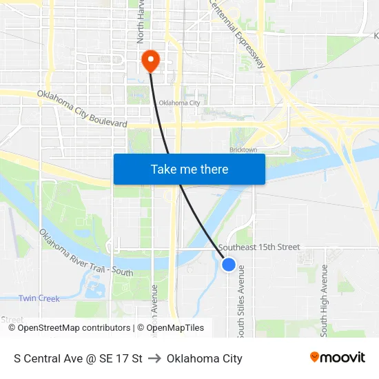 S Central Ave @ SE 17 St to Oklahoma City map