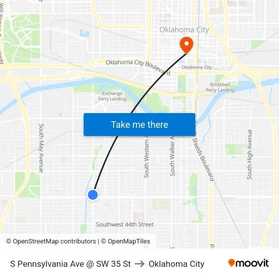 S Pennsylvania Ave @ SW 35 St to Oklahoma City map