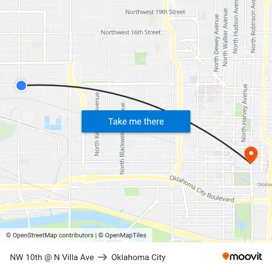NW 10th @ N Villa Ave to Oklahoma City map