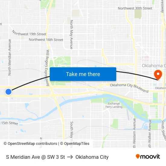 S Meridian Ave @ SW 3 St to Oklahoma City map