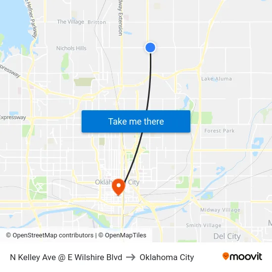 N Kelley Ave @ E Wilshire Blvd to Oklahoma City map