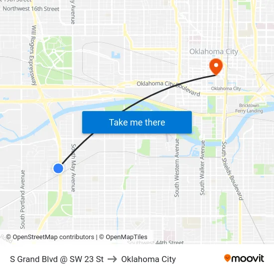 S Grand Blvd @ SW 23 St to Oklahoma City map
