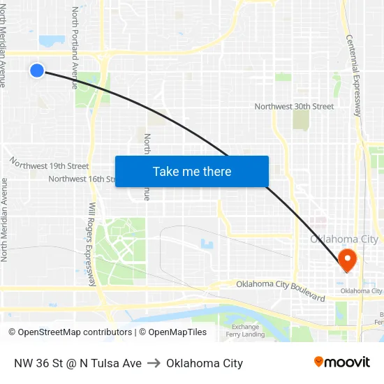 NW 36 St @ N Tulsa Ave to Oklahoma City map