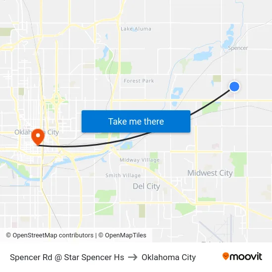 Spencer Rd @ Star Spencer Hs to Oklahoma City map